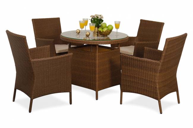 Обеденный комплект КАПРИ круглый стол 4 кресла Обеденный комплект КАПРИ круглый стол 4 кресла