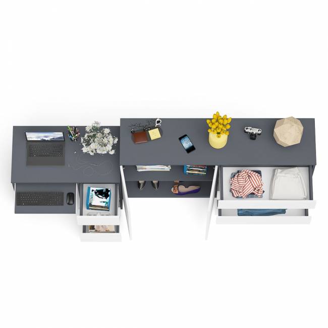 Комод-тумба Мори МК1600 четыре ящика и дверки со столом компьютерным МС-6 тумба справа цвет графит/белый