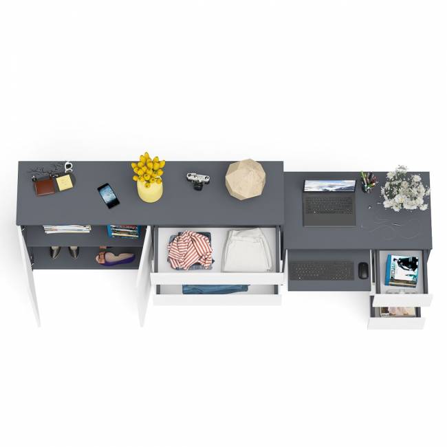 Комод-тумба Мори МК1600 четыре ящика и дверки со столом компьютерным МС-6 тумба справа цвет графит/белый