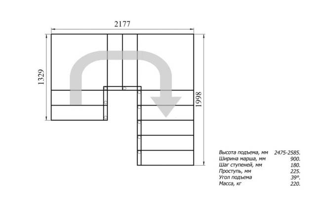 Модульная лестница Комфорт 180 2880-3040, Серый, Сосна, Крашеная