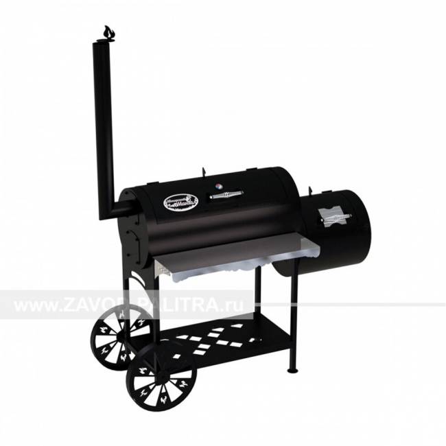 Гриль-Смокер XL, из стали толщиной 3 мм, с топкой справа, в термостойкой покраске