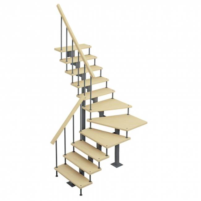 Модульная лестница Фаворит - Классик (с поворотом 90 градусов) Налево, Серый, 2520-2660