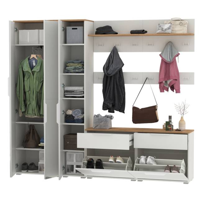 Октава мебель для прихожей набор модулей № 33 цвет белый шагрень/дуб крафт золотой