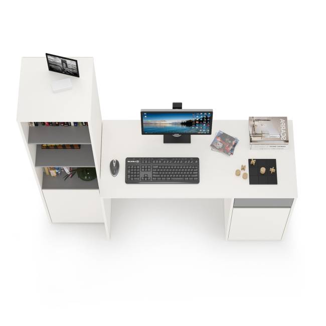 Письменный стол со стеллажом Торонто цвет белый шагрень/стальной серый