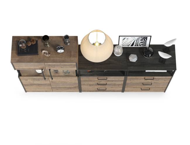 Комод с витриной с подсветкой с двумя комодами с ящиками Трувор цвет дуб гранж песочный/интра