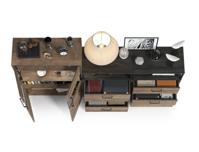 Комод с витриной с подсветкой с двумя комодами с ящиками Трувор цвет дуб гранж песочный/интра