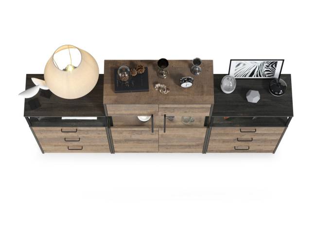 Комод с витриной с подсветкой с двумя комодами с ящиками Трувор цвет дуб гранж песочный/интра