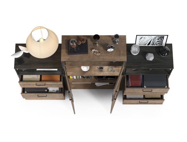 Комод с витриной с подсветкой с двумя комодами с ящиками Трувор цвет дуб гранж песочный/интра