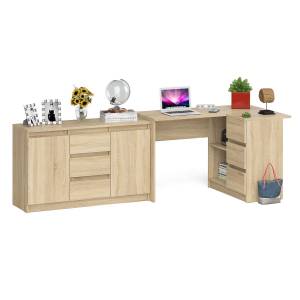 Комод-тумба три ящика и две дверки по бокам Мори МК1200.3 и компьютерный стол МС-16 правый цвет дуб сонома