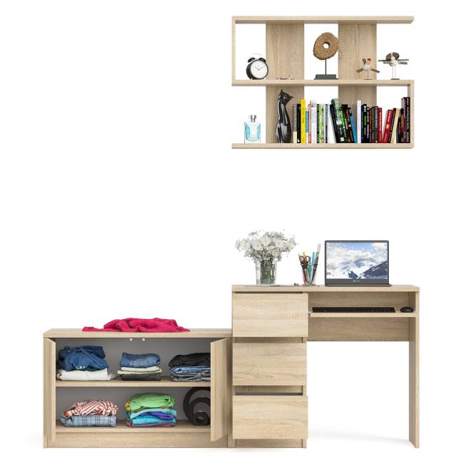 Тумба с дверками МА900 с компьютерным столом МС-6 левым и полкой 900 цвет дуб сонома