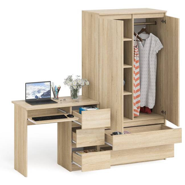 Компьютерный стол с ящиками правый и шкаф-комод МШ900.1 Мори цвет дуб сонома