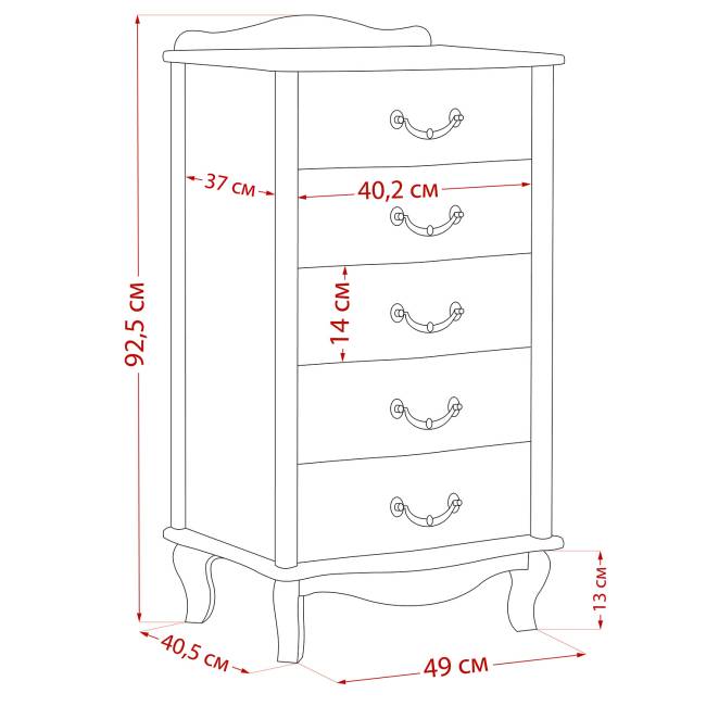 Комод Leset "Джульетта" узкий (5 ящ.) Дуб шампань