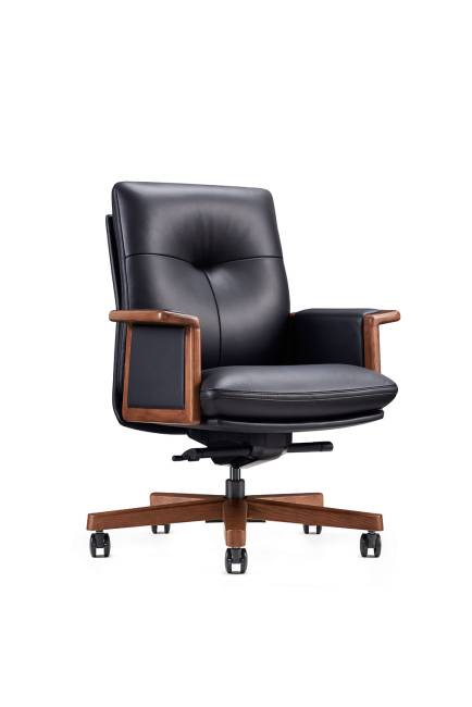 Кресло офисное / Вивальди  LB  / Vivaldi LB / черная кожа / деревянная база
