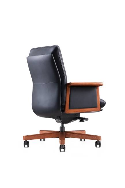 Кресло офисное / Вивальди  LB  / Vivaldi LB / черная кожа / деревянная база