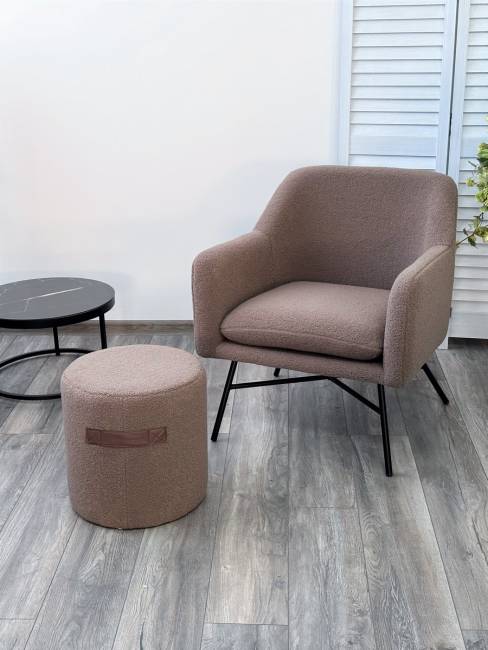 Пуф для гостиной HARTA NINI-02 Тауп, teddy  / TKS-03 темно-коричневый, экокожа М-City