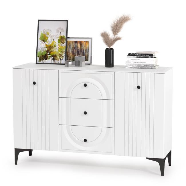 Широкий сервант и комод под ТВ-аппаратуру Валенсия цвет белый шагрень