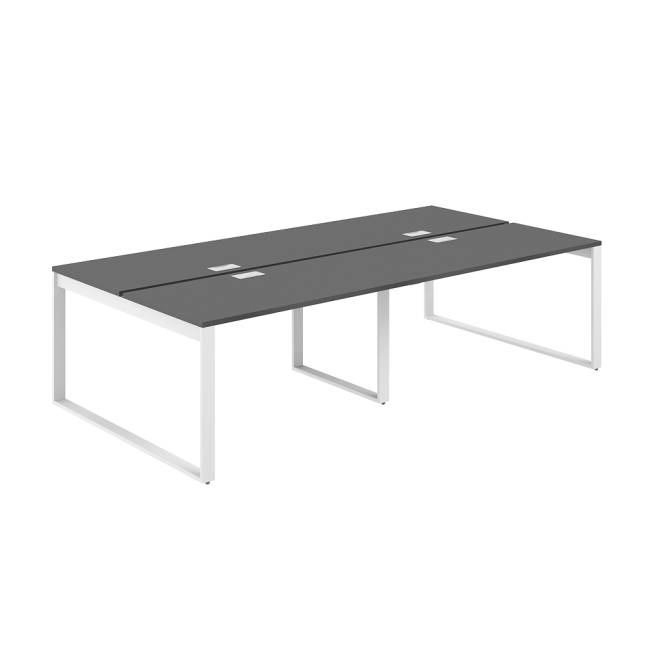 AG.146.AN.L.72.WH  / Рабочая станция 3200х1438х750  / профиль О-образный: 70х20 белый; лючок: серебро; столешница: антрацит