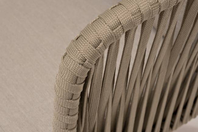 "Мальорка" диван 3-местный плетеный из роупа, основание дуб, роуп серо-коричневый 23мм, ткань бежевая 15052