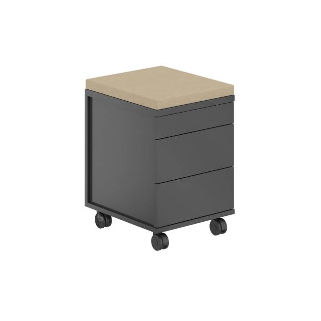 AG.273.AN.AN.AN / Тумба мобильная 2 ящ. ЛДСП+лот.ящ.+подушка / корпус:антрацит, топ/дно:антрацит, фасады:антрацит, подушка:бежевый