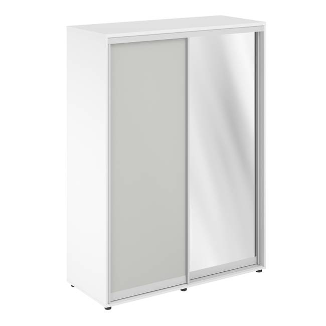 SG.716.WH.SH.AL / Шкаф купе 1438х600х1953  высокий, з.ст. ХДФ, 2 штанги / корпус цвет: белый, двери: серый бархат+зеркало