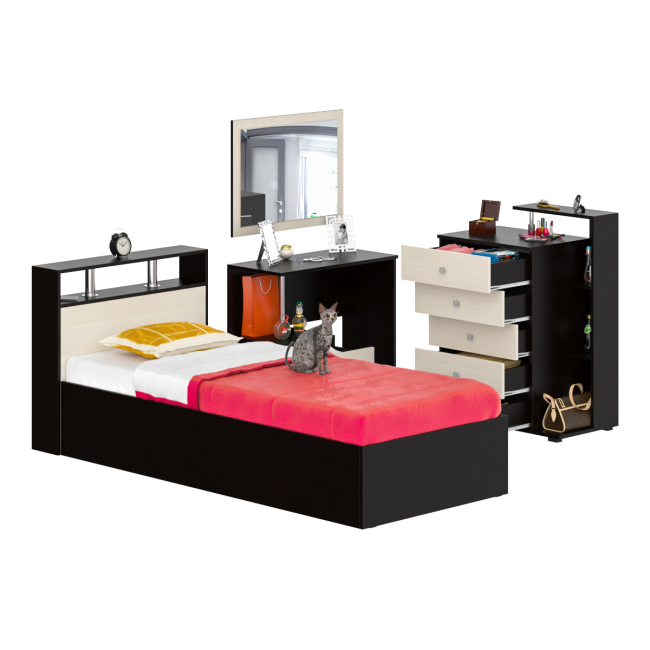 Гарнитур спальный Камелия № 7 Кровать 900 цвет венге/дуб лоредо