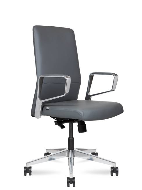 Кресло офисное / Вэст LB / West LB  / серая кожа / алюминиевая база