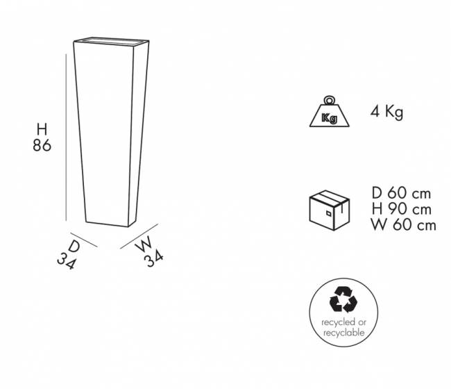 Кашпо пластиковое Quadro 86 зеленый 340х340х860 мм