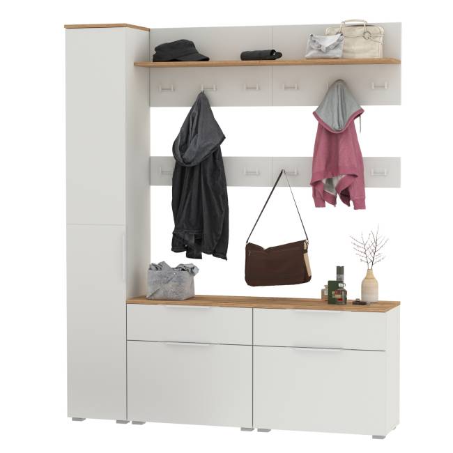 Набор мебели в маленькую прихожую Октава № 34 цвет белый шагрень/дуб крафт золотой