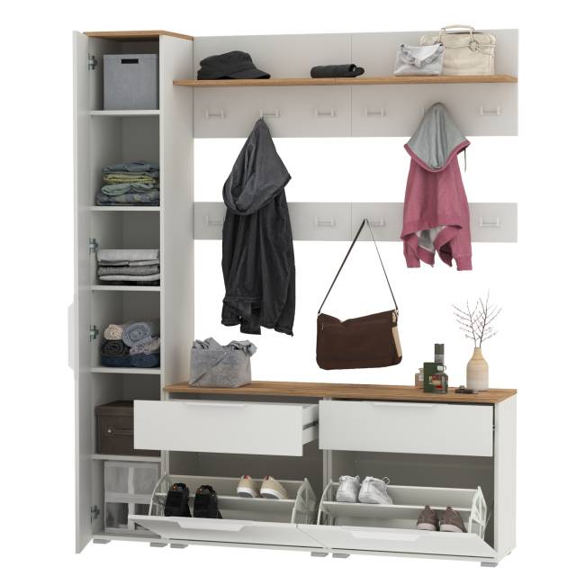 Набор мебели в маленькую прихожую Октава № 34 цвет белый шагрень/дуб крафт золотой