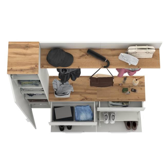 Набор мебели в маленькую прихожую Октава № 34 цвет белый шагрень/дуб крафт золотой