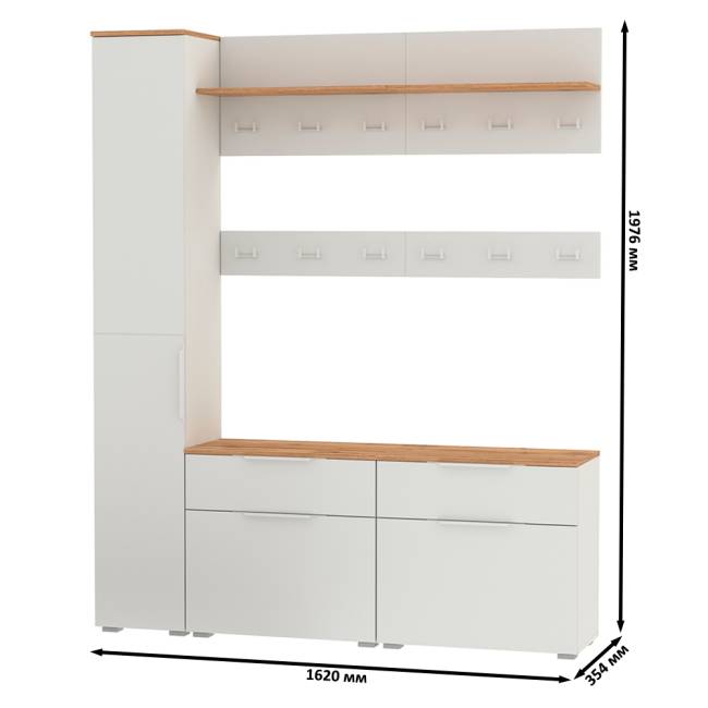 Набор мебели в маленькую прихожую Октава № 34 цвет белый шагрень/дуб крафт золотой