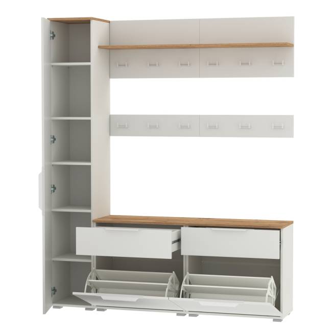 Набор мебели в маленькую прихожую Октава № 34 цвет белый шагрень/дуб крафт золотой