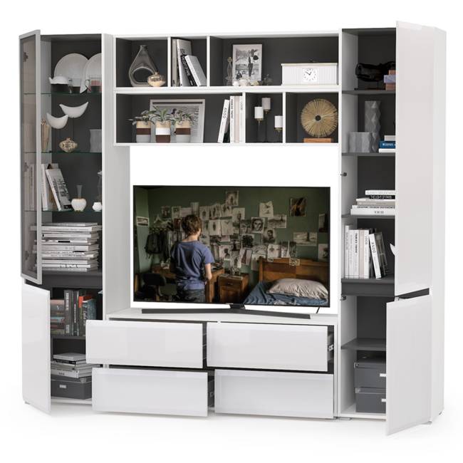 Сидней мебель для гостиной № 39 цвет белый/чёрный/фасады МДФ белый глянец