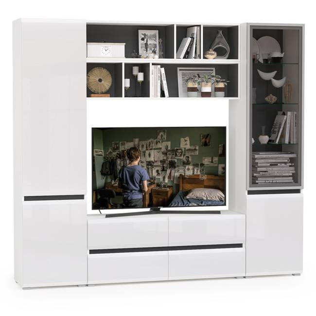 Сидней мебель для гостиной № 39 цвет белый/чёрный/фасады МДФ белый глянец