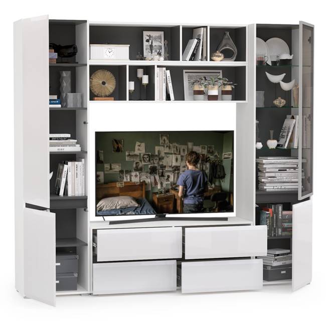 Сидней мебель для гостиной № 39 цвет белый/чёрный/фасады МДФ белый глянец