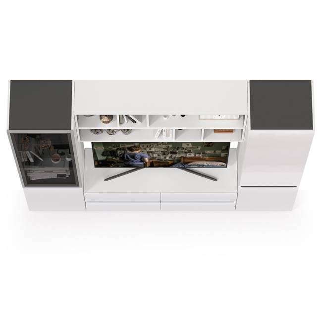 Сидней мебель для гостиной № 39 цвет белый/чёрный/фасады МДФ белый глянец