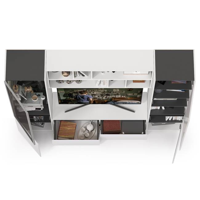 Сидней мебель для гостиной № 39 цвет белый/чёрный/фасады МДФ белый глянец