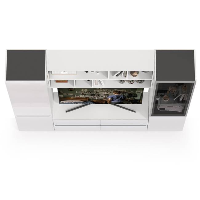 Сидней мебель для гостиной № 39 цвет белый/чёрный/фасады МДФ белый глянец