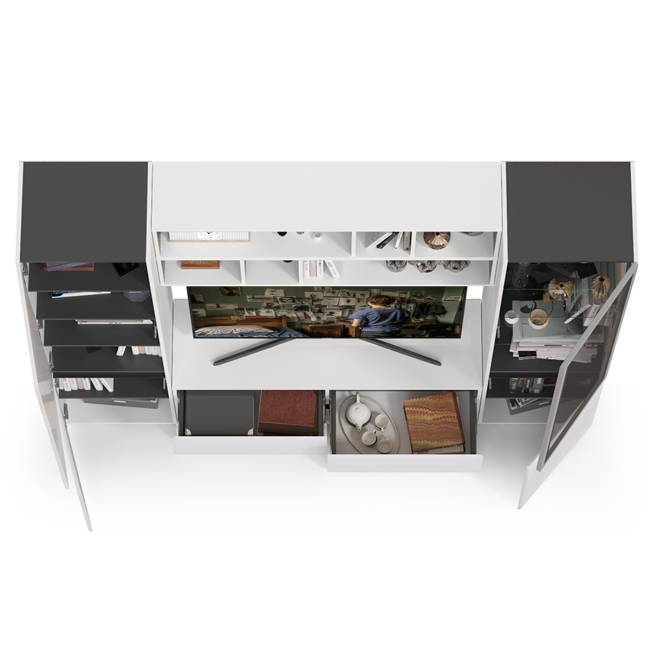 Сидней мебель для гостиной № 39 цвет белый/чёрный/фасады МДФ белый глянец