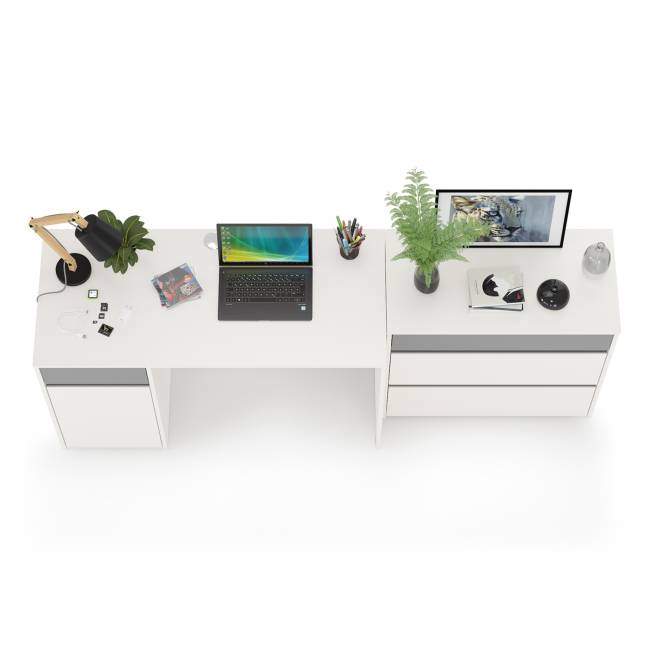 Компьютерный стол Торонто с комодом цвет белый шагрень/стальной серый