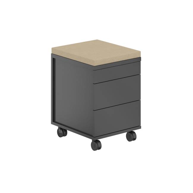 AG.274.AN.AN.AN / Тумба мобильная 2 ящ. метаб.+лот.ящ.+подушка / корпус:антрацит, топ/дно:антрацит, фасады:антрацит, подушка:бежевый