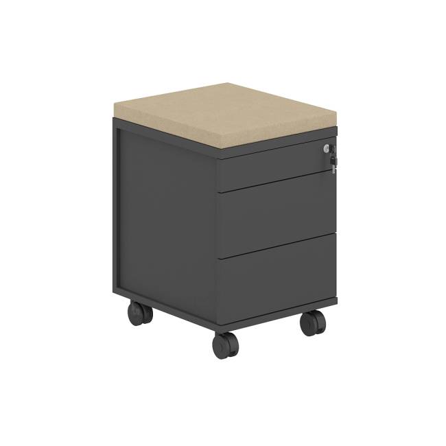 AG.274.AN.AN.AN / Тумба мобильная 2 ящ. метаб.+лот.ящ.+подушка / корпус:антрацит, топ/дно:антрацит, фасады:антрацит, подушка:бежевый