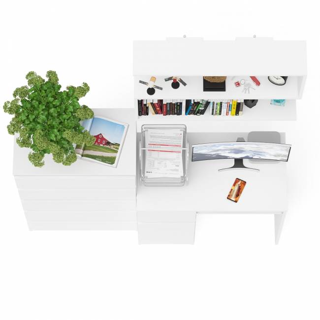 Стол компьютерный Мори с тумбой слева с высоким комодом МК700-5 и полкой 900 цвет белый