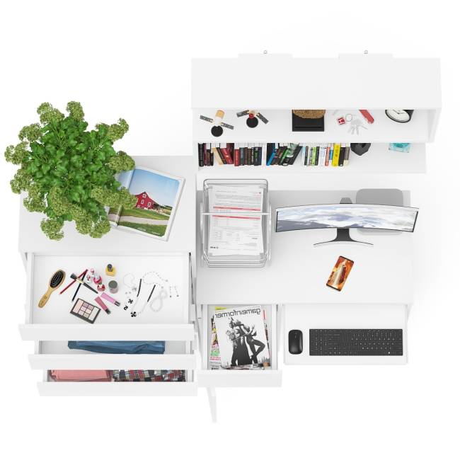 Стол компьютерный Мори с тумбой слева с высоким комодом МК700-5 и полкой 900 цвет белый