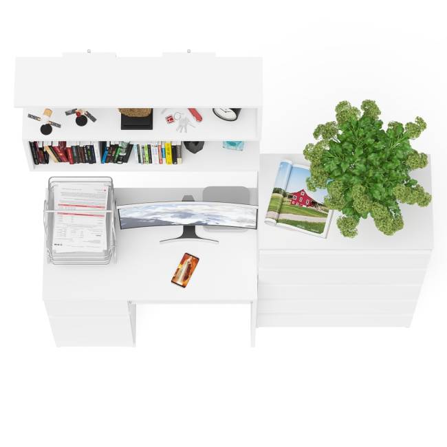 Стол компьютерный Мори с тумбой слева с высоким комодом МК700-5 и полкой 900 цвет белый