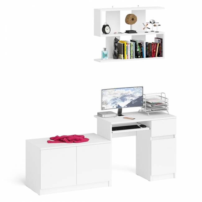 Стол компьютерный однотумбовый Мори МС-1 правый с верхней полкой 900 и тумбой цвет белый