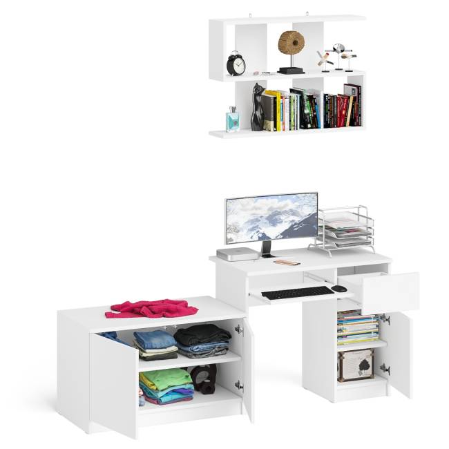 Стол компьютерный однотумбовый Мори МС-1 правый с верхней полкой 900 и тумбой цвет белый
