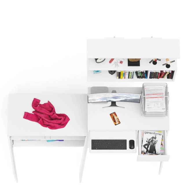 Стол компьютерный однотумбовый Мори МС-1 правый с верхней полкой 900 и тумбой цвет белый