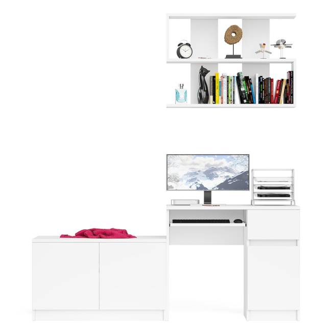 Стол компьютерный однотумбовый Мори МС-1 правый с верхней полкой 900 и тумбой цвет белый