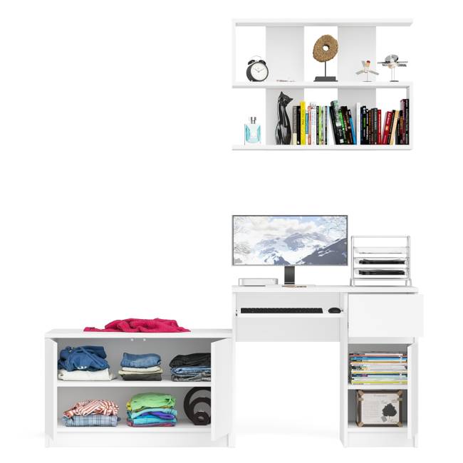 Стол компьютерный однотумбовый Мори МС-1 правый с верхней полкой 900 и тумбой цвет белый